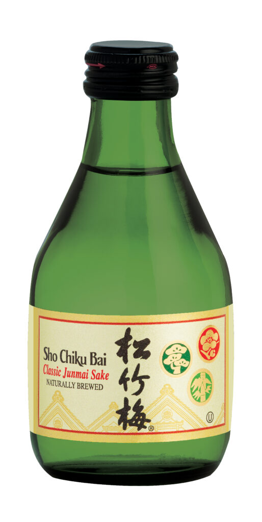 A picture of a bottle of Sho Chiku Bai sake.